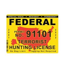 Federal Terrorist Hunting Permit Sticker Zombie Trendy Anime Cute Nerd Art Pun