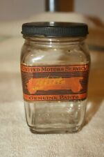 Vintage Antique Gas Auto United Motors Service Parts Jar W Paper Label C. 1940s