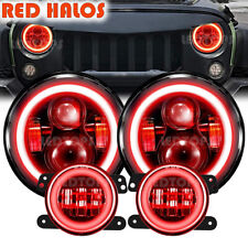 Red Halo 7 Led Headlights W 4 Fog Light Combo Kit For Jeep Wrangler Jk Jku