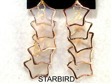 Capiz Seashell Star Rimmed In Gold Dangle Earrings 80s Vin