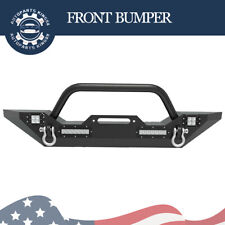 Front Bumper For 87-96 Jeep Wrangler Yj 97-06 Tj W Led Lights Winch Plate