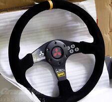 Omp 350mm 14 Mitsubishi Suede Leather Flat Black Racing Sport Steering Wheel