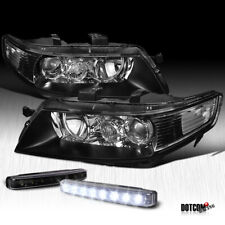 Fit 04-05 Jdm Acura Tsx Black Projector Headlight W Front Led Bumper Fog Lamp