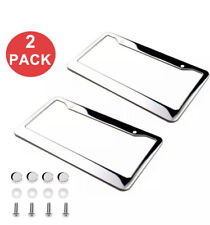 2pcs Chrome 304 Stainless Steel Metal License Plate Frame Tag Cover Screw Caps