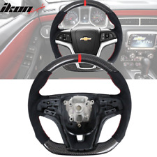 Fit 12-15 Camaro Steering Wheel Carbon Fiber Alcantara Red Stitch Indicator