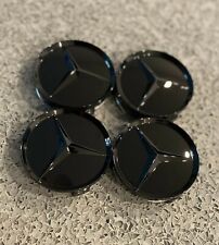 Set Of 4 Mercedes Benz Wheel Center Caps Glossy Black 75mm Rim Hubcaps Emblem 3