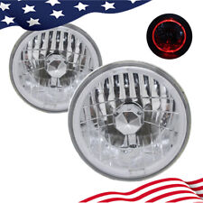 7 Inch Round Red Halo Front Clear Lens Diamond Cut Chrome Headlights Angel Eyes