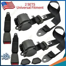 2set Retractable 3 Point Safety Seat Belt Straps Car Vehicle Adjustable Belt Kit