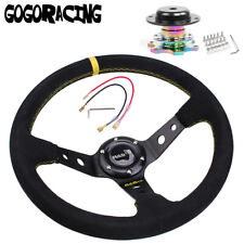 345mm Deep Dished Racing Suede Alloy Steering Wheel W Quick Release Adapter Kit