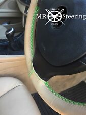 Fits Vw Eurovan 1992-2003 Beige Leather Steering Wheel Cover Green Double Stitch