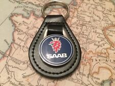 Saab Enamel Black Leather Key Ring Fob 9-3 900 9000 92 96
