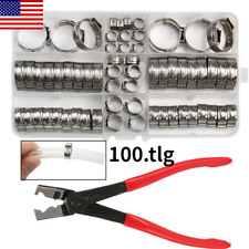 100x Assorted Hose Clamp Stainless Steel Ear Cinch Rings Crimp Pinch Set Pliers