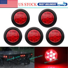 5x Red 2 Inch 7 Led Round Truck Trailer Rv Side Marker Clearance Light Wgrommet