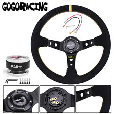 14 Jdm Black Deep Dish Suede Racing Steering Wheel Ball Quick Release Adapter