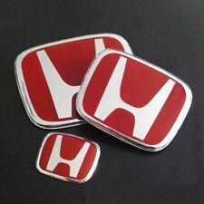 For Honda Civic Sedan 2016-2021 Set Of 3 Red Frontrearsteering Emblem Badge