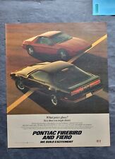 Pontiac Firebird Fiero Promo Print Advertisement Vintage 1986
