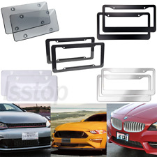 2x License Plate Frames Covers Auto Car Carbon Fiber Smoked Black Shield Tinted