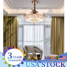 42 Invisible Led Ceiling Fan Light Crystal Retractable Chandelier Lamp Remote