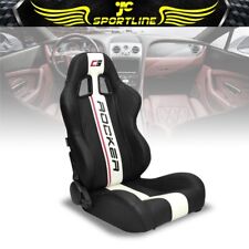 Universal Reclinable Racing Seat Right Dual Slider Black Pu Leather White Stripe