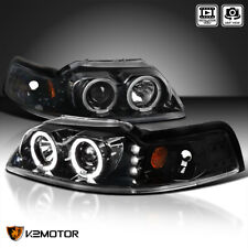 Jet Black Fits 1999-2004 Ford Mustang Led Halo Projector Headlights Leftright