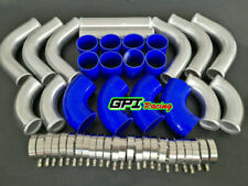 3 76mm Universal Aluminum Intercooler Turbo Pipe Piping Kit Blue Hose Clamps