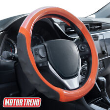 Motor Trend Orange Steering Wheel Cover Car 15 Inch Leather Carbon Fiber Detail