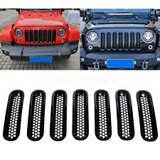 For Jeep Wrangler Jk 2007-2018 Front Grill Insert Mesh Grille Trim Cover 7pcs