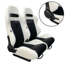 2 X Tanaka White Black Racing Seats Reclinable Sliders Fit For Volkswagen 