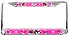 Horses Hot Pink Backdrop License Plate Frame Gifts Polished Metal Personalize