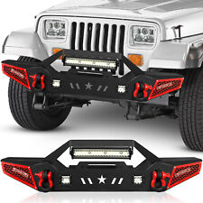 Black Textured Front Bumper For 1987-2006 Jeep Wrangler Tj Yj Lj W 5 Led Lights