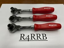 Snap-on Tools New 3 Piece Red 14 38 Drive Round Swivel Head Ratchet Lot Set