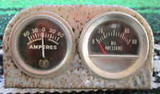 Vintage Chrome Machined 2 Gauge Dash Panel Cluster Oil Amps Hot Rat Rod Gasser