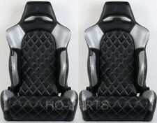 2 X Tanaka Black Silver Pvc Leather Racing Seats Diamond Stitch Fits Mustang