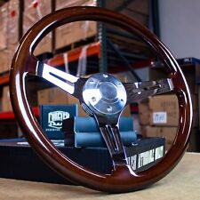 15 Inch Chrome Polished Steering Wheel Dark Wood 3-spoke