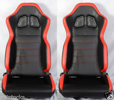 New 2 Black Red Pvc Leather Racing Seats Slider Reclinable All Ford Mustang