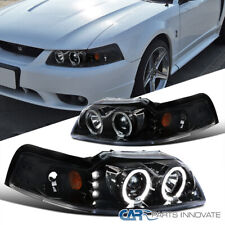 Fit Ford 99-04 Mustang Pearl Black Dual Halo Led Clear Projector Headlights Lamp