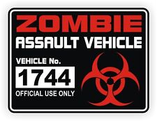 Zombie Assault Vehicle License Decal 4x4 Truck Bumper Sticker Hunting Permit