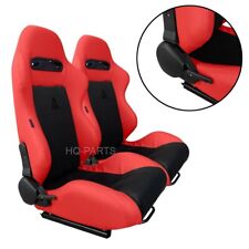 2 X Tanaka Red Pvc Leather Black Suede Adjustable Racing Seats For Chevy 