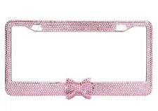 Pink 7 Rows Bling Diamond Crystal Rhinestone License Plate Frame With Bow Tie