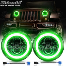 7 Inch Round Led Headlights Green Halo Drl Beam For Jeep Wrangler Jk Lj Tj Cj
