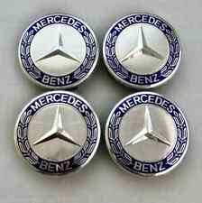 Set Of 4 Mercedes-benz Dark Blue Chrome Rim Center Hub Wheel Caps Cover 75mm Amg