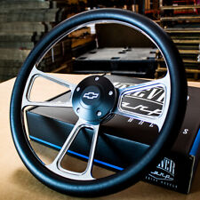 14 Billet Muscle Steering Wheel With Black Vinyl Wrap And Chevy Horn - 5 Hole