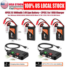 4pcs 2s 7.4v Lipo Battery 1000mah Scx24 Ph2.0 Jst Plug 35c2pcs Usb Charger Us