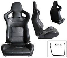 New 2 Black Leather Racing Seats Reclinable W Slider 1964-2019 All Ford Mustang