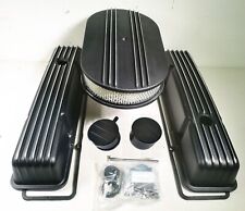 58-86 Chevy Sbc 350 Tall Black Finned Aluminum Valve Covers Engine Dress Up Kit