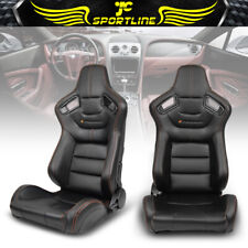 Universal Reclinable Racing 2pc Seat Dual Slider Pucarbon Leather Orange Stitch