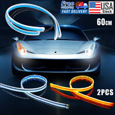 2 X 60cm Slim Amber Sequential Flexible Led Drl Turn Signal Strip For Headlight