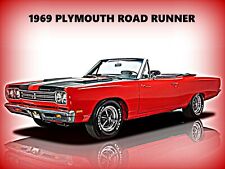 1969 Plymouth Road Runner Convertible New Metal Sign Stock In Red Black