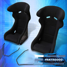2x Full Bucket Racing Seats Jdm Pro Racer Spg Style Black Cloth Head Support