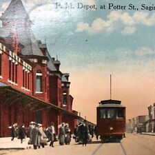 Vintage 1915 Saginaw Michigan Postcard P. M. Depot